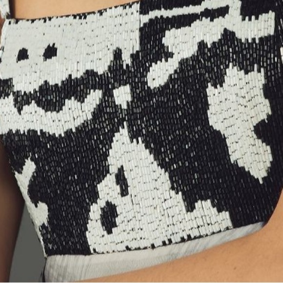 RARE! Anthropologie NWT Nikita Mhaisalkar Abstract Tiered Beaded Midi Dress M. - Picture 6 of 10